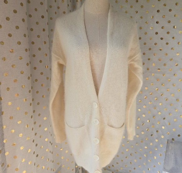 Moda International Sweaters - Moda International Cream Angora Long Line Cardigan Sweater